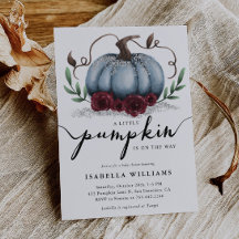 Little Pumpkin Rustic Blue Silver Baby shower