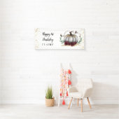 Little Pumpkin Rustic Burgundy Gold Birthday Party Spandoek (Insitu)