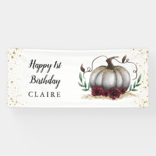 Little Pumpkin Rustic Burgundy Gold Birthday Party Spandoek