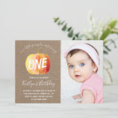 Little Pumpkin Rustic Burlap 1ste verjaardag foto Kaart (Staand voorkant)