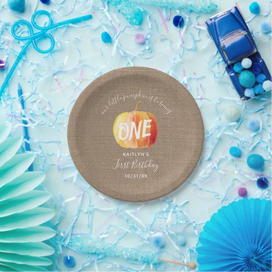 Little Pumpkin Rustic Burlap 1ste verjaardag Papieren Bordje (Feest)