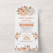Little Pumpkin Rustic Earthy Floral Baby shower All In One Uitnodiging (Binnen)