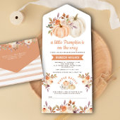 Little Pumpkin Rustic Earthy Floral Baby shower All In One Uitnodiging