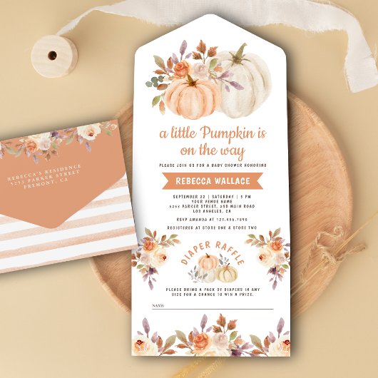 Little Pumpkin Rustic Earthy Floral Baby shower All In One Uitnodiging