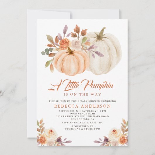 Little Pumpkin Rustic Earthy Floral Baby shower Kaart (Voorkant)