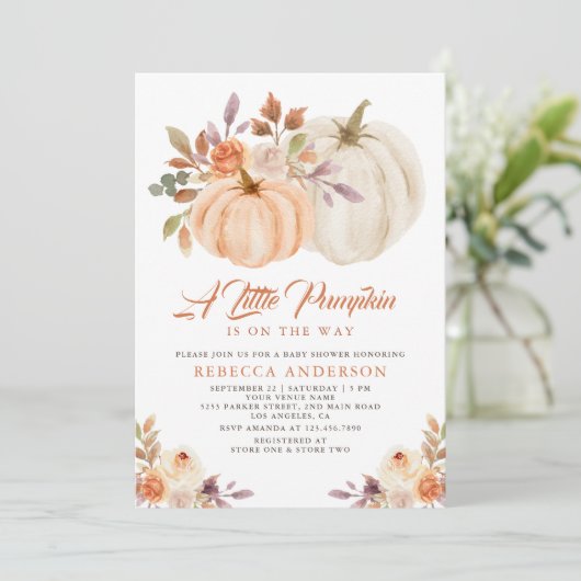 Little Pumpkin Rustic Earthy Floral Baby shower Kaart (Staand voorkant)