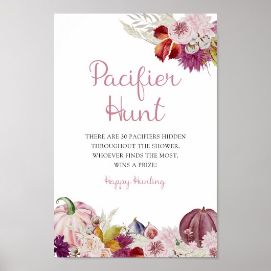 Little Pumpkin Rustic Floral Pacifier Hunt Game Poster (Voorkant)