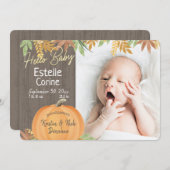 Little Pumpkin Rustic Fotogeboorteaankondiging Kaart (Voorkant / Achterkant)