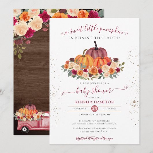 Little Pumpkin Rustic Gender Neutral Baby shower Kaart (Voorkant / Achterkant)