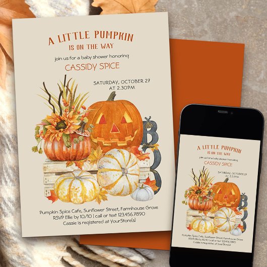 Little Pumpkin Rustic Halloween Baby shower Kaart