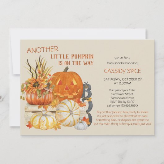 Little Pumpkin Rustic Halloween Baby Sprinkle Kaart (Voorkant)