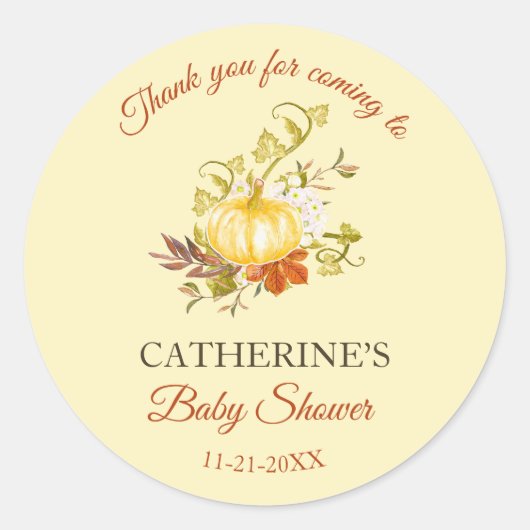Little Pumpkin Rustic Herfst Baby shower Dank je Ronde Sticker (Voorkant)