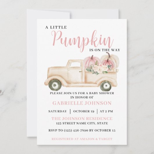 Little Pumpkin Rustic Herfst Baby shower Invitatio Kaart (Voorkant)