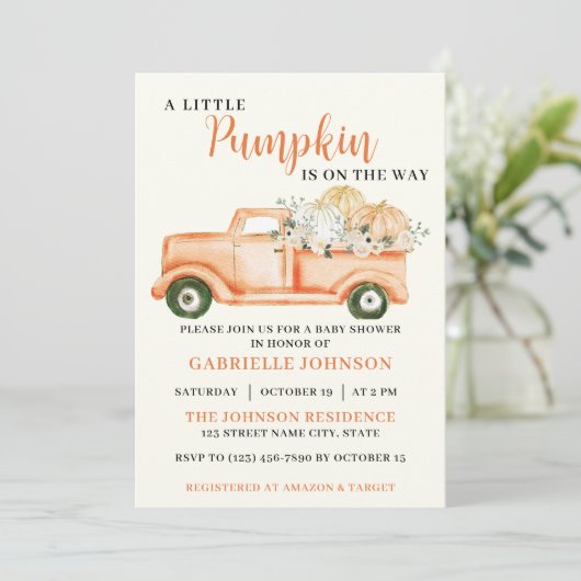 Little Pumpkin Rustic Herfst Baby shower Invitatio Kaart (Staand voorkant)