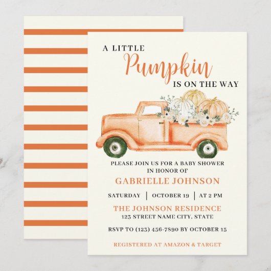 Little Pumpkin Rustic Herfst Baby shower Invitatio Kaart (Voorkant / Achterkant)