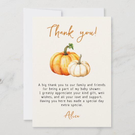 Little Pumpkin Rustic Herfst Herfst Baby shower Bedankkaart (Voorkant)
