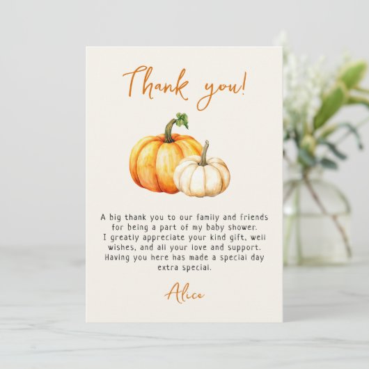 Little Pumpkin Rustic Herfst Herfst Baby shower Bedankkaart (Staand voorkant)