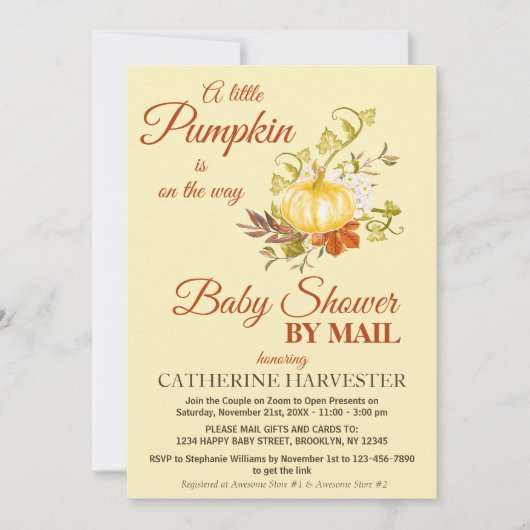 Little Pumpkin Rustic Herfst Virtual Baby shower Kaart (Voorkant)