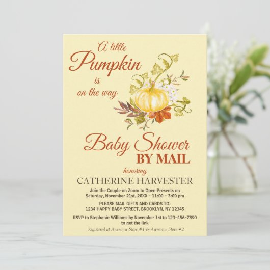 Little Pumpkin Rustic Herfst Virtual Baby shower Kaart (Staand voorkant)