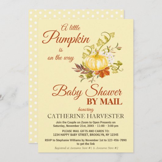 Little Pumpkin Rustic Herfst Virtual Baby shower Kaart (Voorkant / Achterkant)