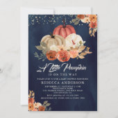 Little Pumpkin Rustic Navy Terracotta Baby shower Kaart (Voorkant)