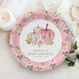 Little Pumpkin Rustic Pink Gold Floral Baby shower Papieren Bordje