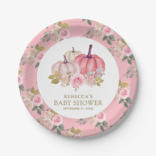 Little Pumpkin Rustic Pink Gold Floral Baby shower Papieren Bordje