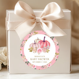 Little Pumpkin Rustic Pink Gold Floral Baby shower Ronde Sticker