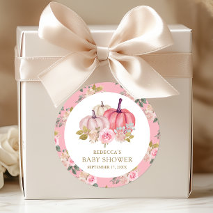 Little Pumpkin Rustic Pink Gold Floral Baby shower Ronde Sticker