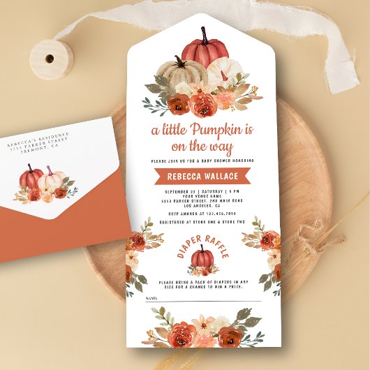 Little Pumpkin Rustic Terracotta Baby shower All In One Uitnodiging