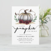 Little Pumpkin Rustic White Gold Baby shower Kaart (Staand voorkant)