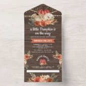 Little Pumpkin Rustic Wood Terracotta Baby shower All In One Uitnodiging (Binnen)