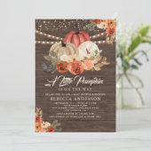 Little Pumpkin Rustic Wood Terracotta Baby shower Kaart (Staand voorkant)