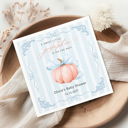 Little Pumpkin Schattige Blue Bow Baby shower Servet
