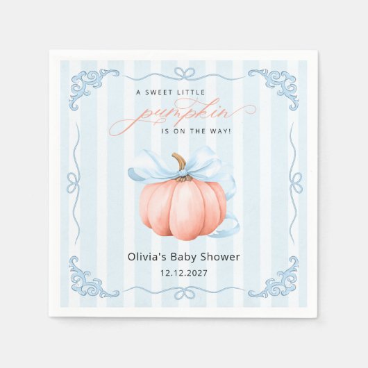 Little Pumpkin Schattige Blue Bow Baby shower Servet (Voorkant)