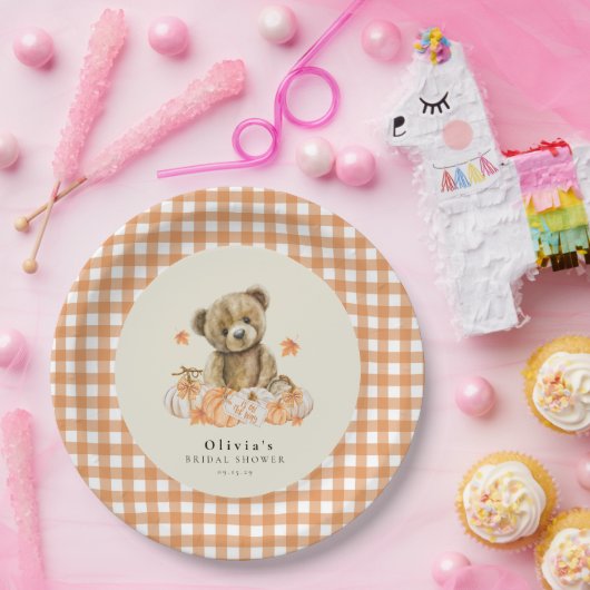Little Pumpkin Schattige Herfst Teddy Bear Baby sh Papieren Bordje (Feest)