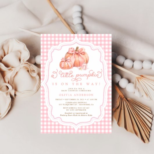 Little Pumpkin Schattige Pink Bow Girl Baby shower Kaart