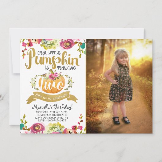 Little Pumpkin Second Birthday Invitation Kaart (Voorkant)