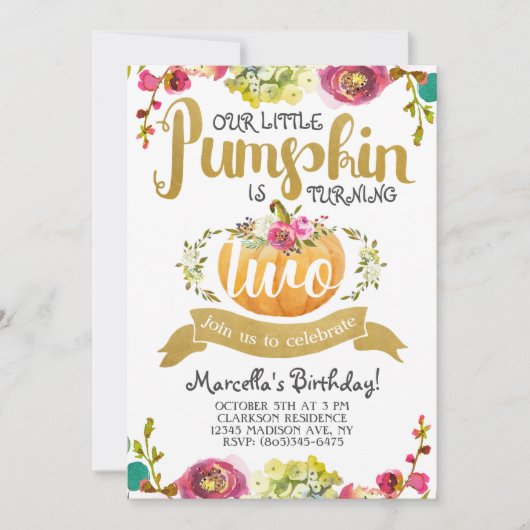 Little Pumpkin Second Birthday Invitation Kaart (Voorkant)