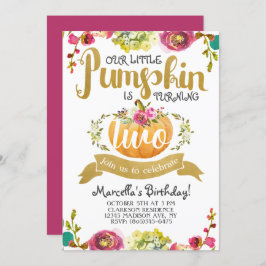 Little Pumpkin Second Birthday Invitation Kaart