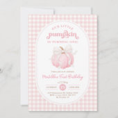 Little Pumpkin Soft Pink Bow 1e verjaardagsfeestje Kaart (Voorkant)