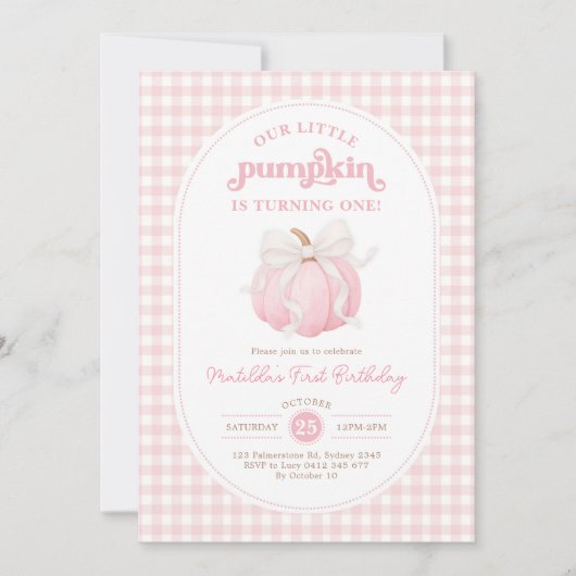 Little Pumpkin Soft Pink Bow 1e verjaardagsfeestje Kaart (Voorkant)