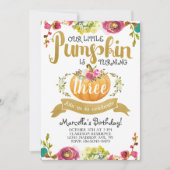 Little Pumpkin Third Birthday Invitation Kaart (Voorkant)