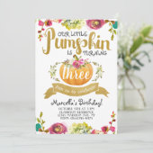 Little Pumpkin Third Birthday Invitation Kaart (Staand voorkant)