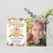 Little Pumpkin Third Birthday Invitation Kaart (Staand voorkant)
