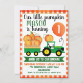 Little Pumpkin Tractor 1st Birthday Invitation Kaart (Voorkant)