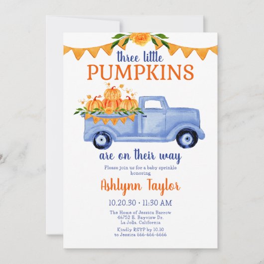 Little Pumpkin Triplet Baby Strooi alles in één Kaart (Voorkant)