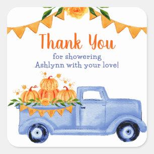 Little Pumpkin Triplet Boy Baby shower Bedankt Vierkante Sticker