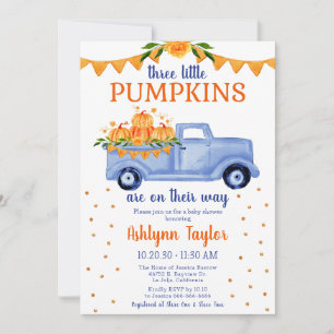Little Pumpkin Triplet Boy Baby shower Kaart
