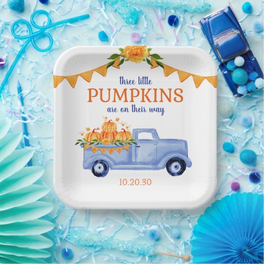 Little Pumpkin Triplet Boy Baby shower Papieren Bordje (Feest)